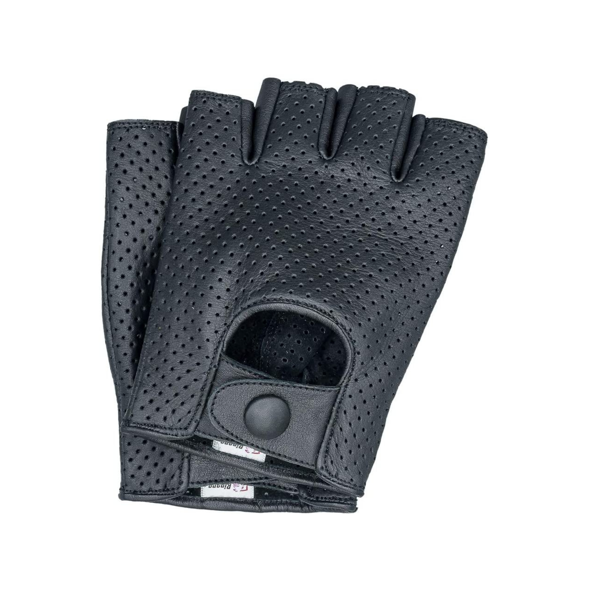 Men's Leather Full Mesh Fingerless Driving Motorcycle Riding Gloves - Black