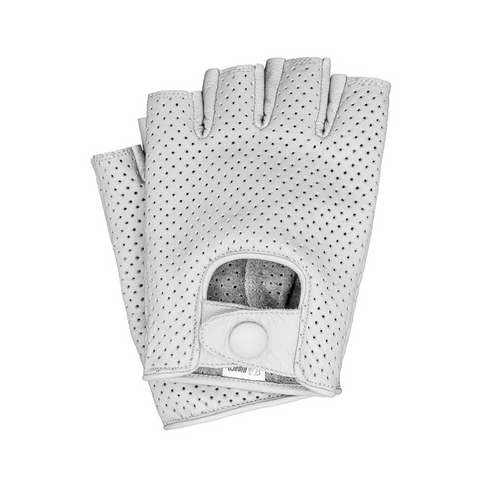 Men's Leather Full Mesh Fingerless Driving Motorcycle Riding Gloves - White