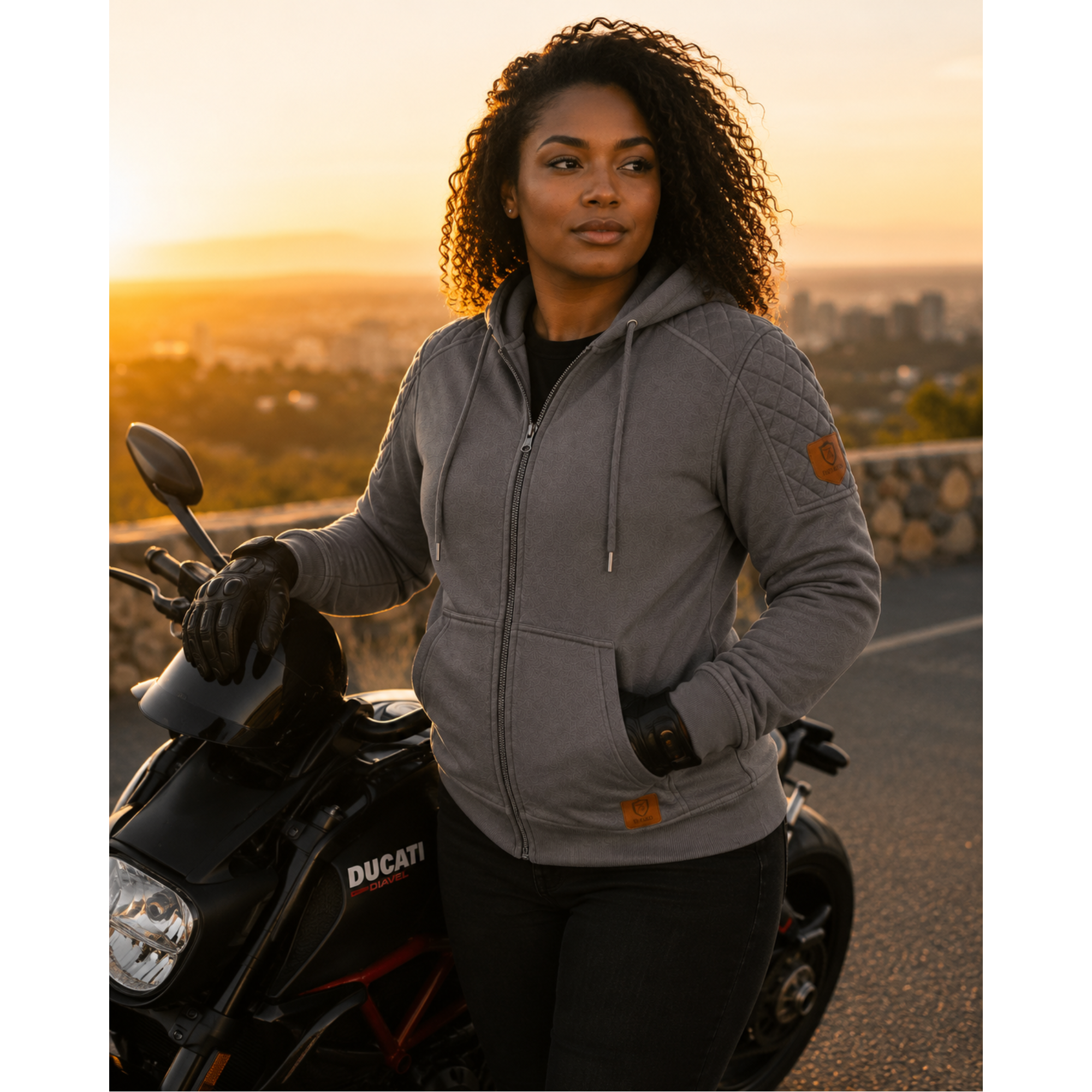 Women's Protective Motorcycle Hoodie | CE AA Rated | Fully Aramid Lined | CE Level 2 Armor