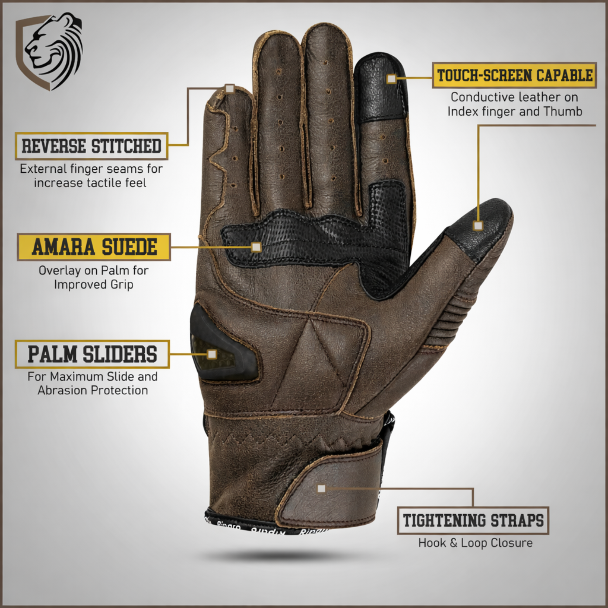 Riparo Leather Motorcycle Gloves – Reinforced Knuckle Protection & Touchscreen Compatible