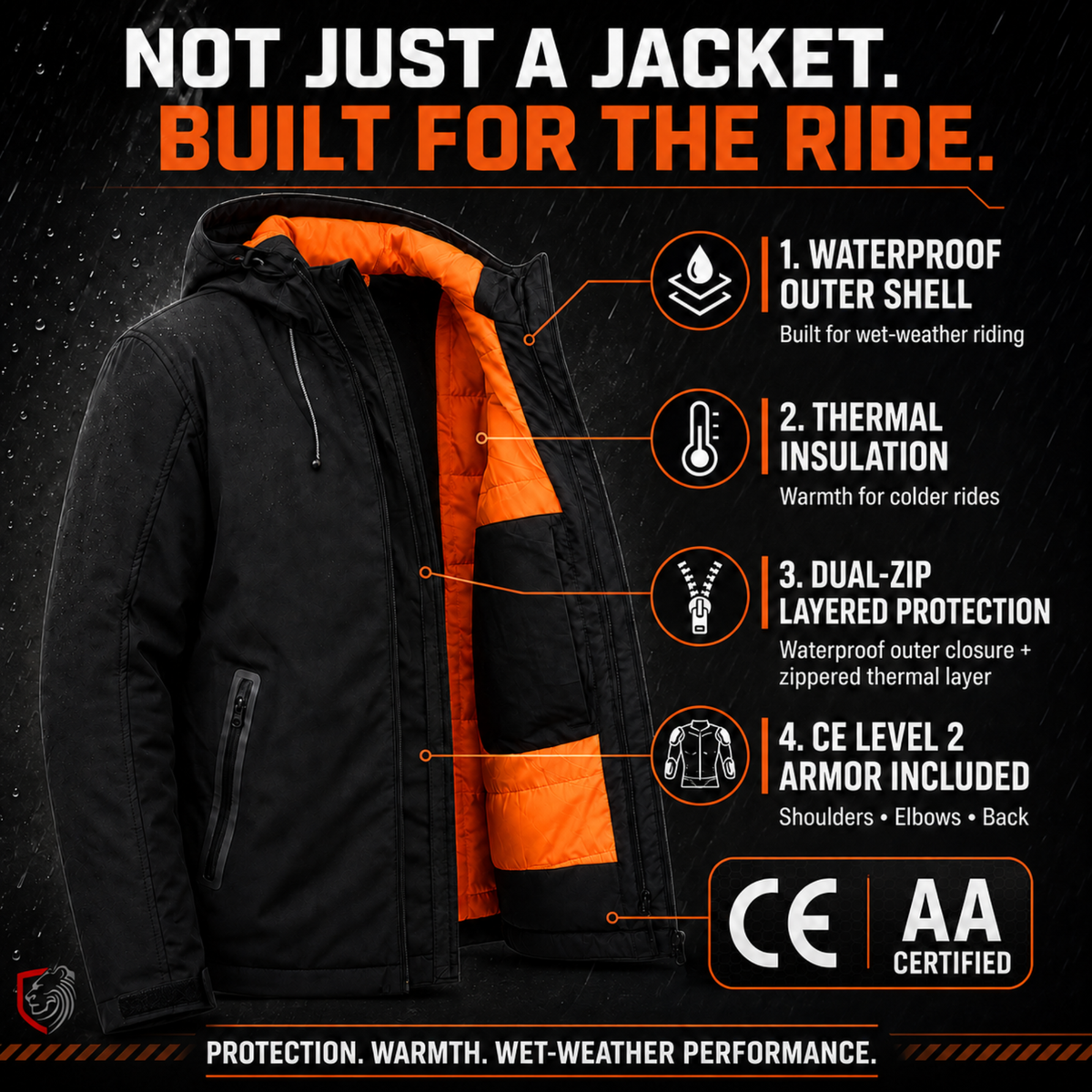 Stormline Men’s CE AA Waterproof Softshell Motorcycle Jacket – CE Level 2 Armor Included