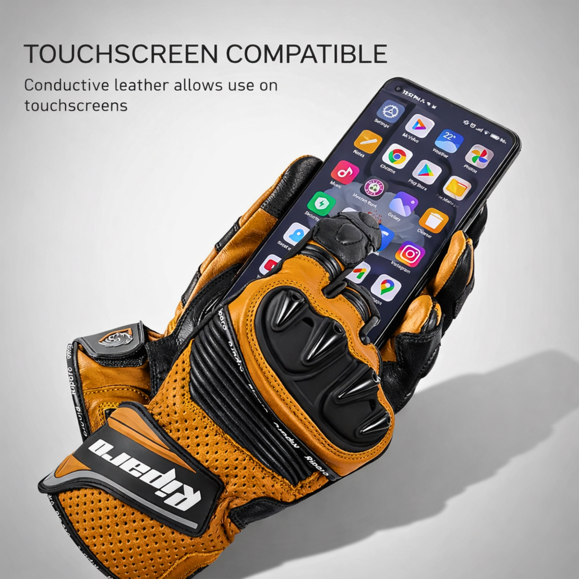 CE Level 2 KP Certified Motorcycle Gloves – Full-Grain Leather, Knuckle Protection & Touchscreen Compatible