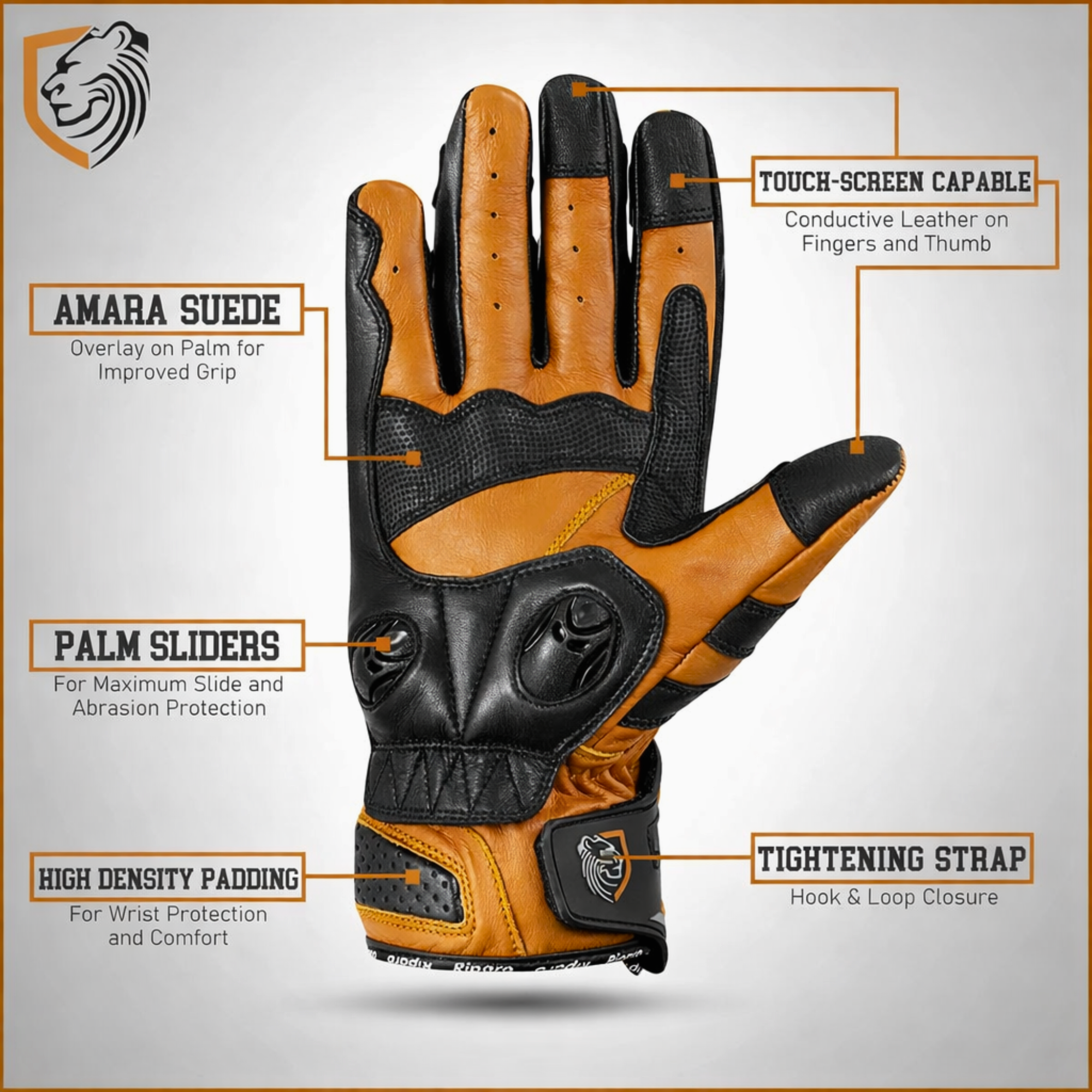 CE Level 2 KP Certified Motorcycle Gloves – Full-Grain Leather, Knuckle Protection & Touchscreen Compatible