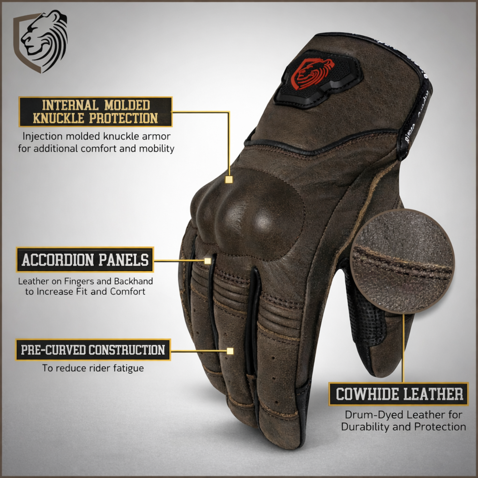 Riparo Leather Motorcycle Gloves – Reinforced Knuckle Protection & Touchscreen Compatible