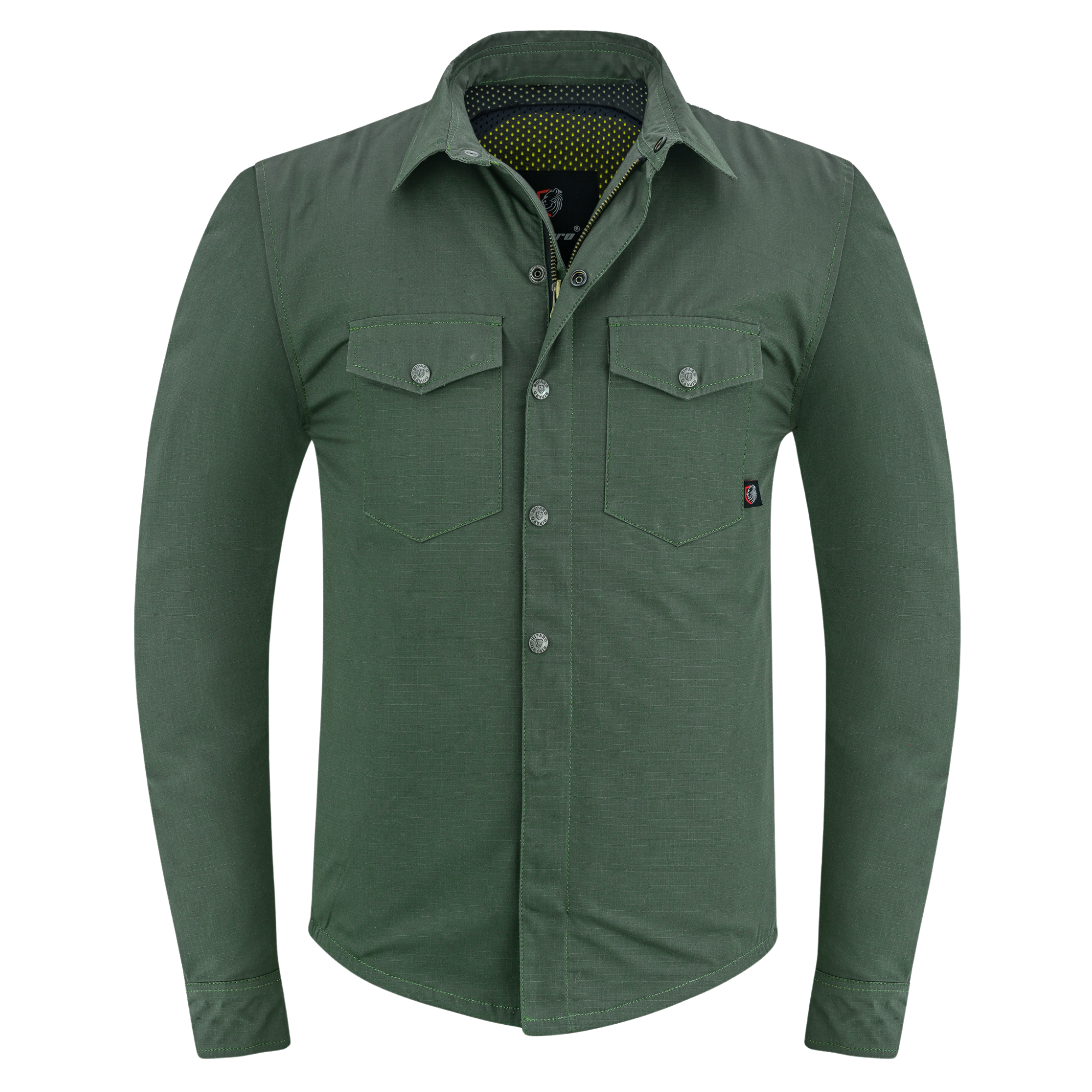 Riparo Motorcycle Riding Long Sleeve Shirt, Armored Shirt with Kevlar and CE Removable Protectors - Olive Green