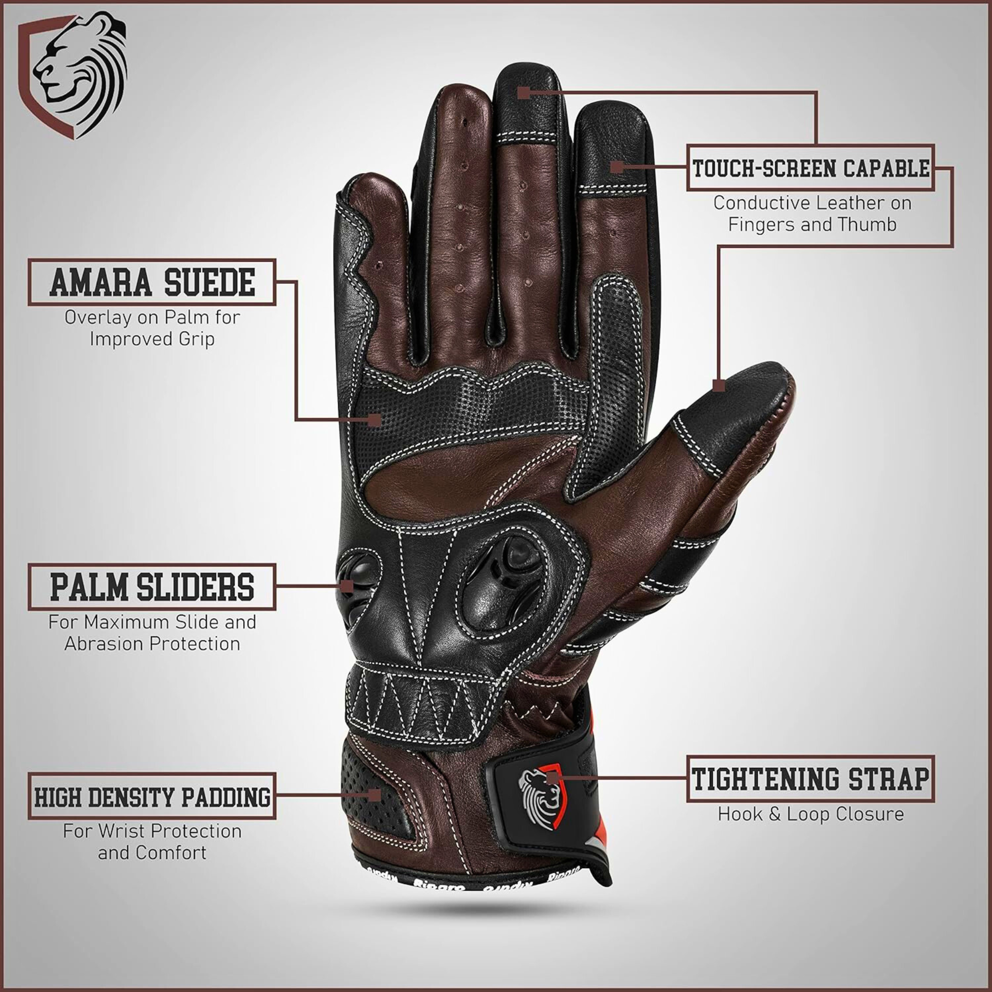 CE Level 2 KP Certified Motorcycle Gloves – Full-Grain Leather, Knuckle Protection & Touchscreen Compatible