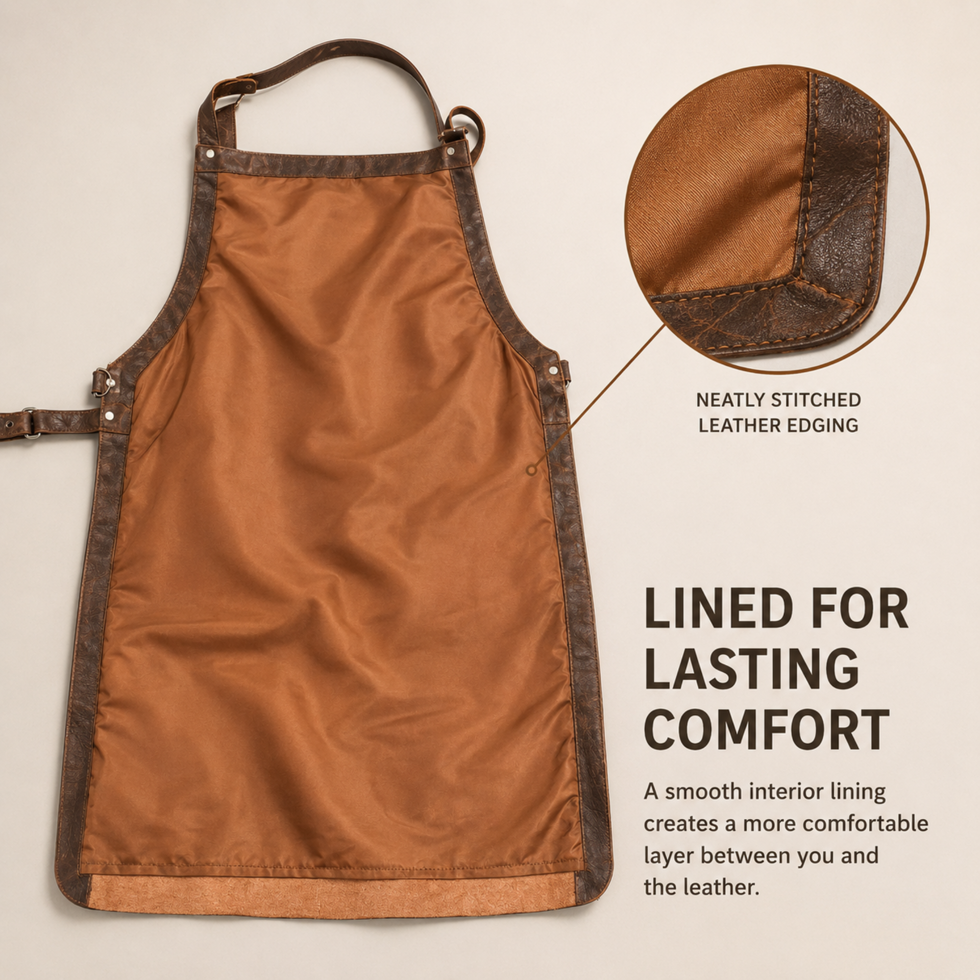 Premium Lined Full-Grain Buffalo Leather Apron – Cross-Back BBQ & Workshop