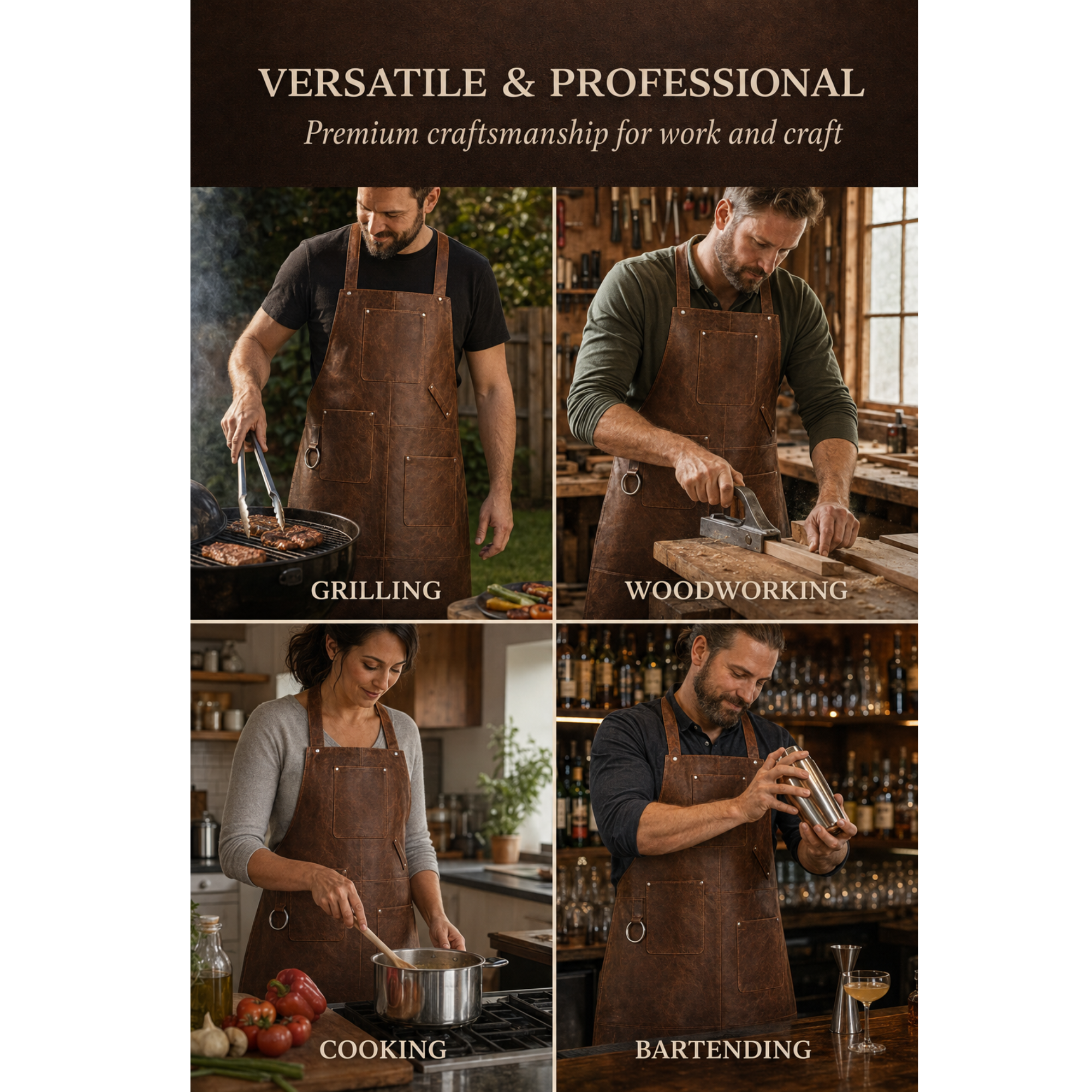 Premium Lined Full-Grain Buffalo Leather Apron – Cross-Back BBQ & Workshop