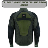 Riparo Motorcycle Riding Long Sleeve Shirt, Armored Shirt with Kevlar and CE Removable Protectors - Olive Green