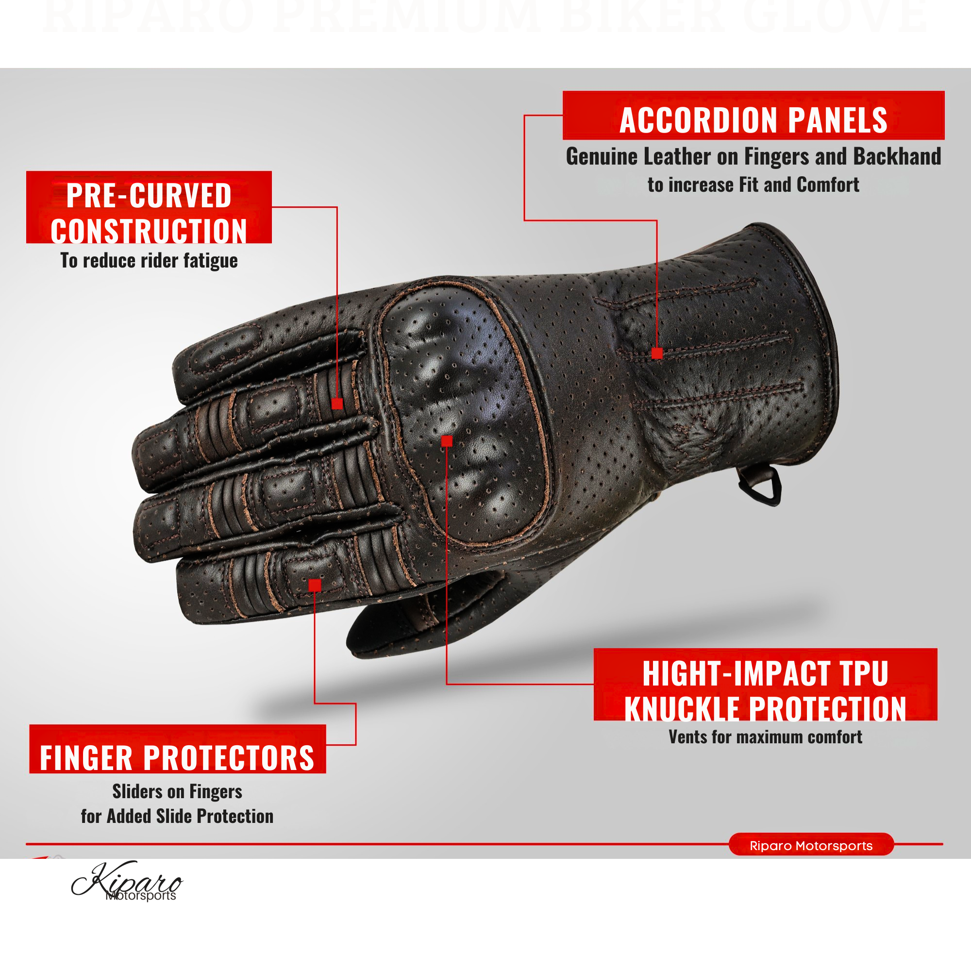 Riparo Café Racer CE Leather Motorcycle Gloves