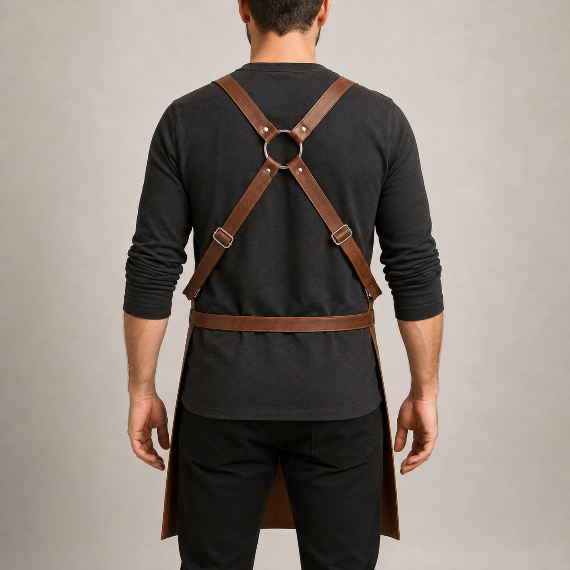 Premium Lined Full-Grain Buffalo Leather Apron – Cross-Back BBQ & Workshop