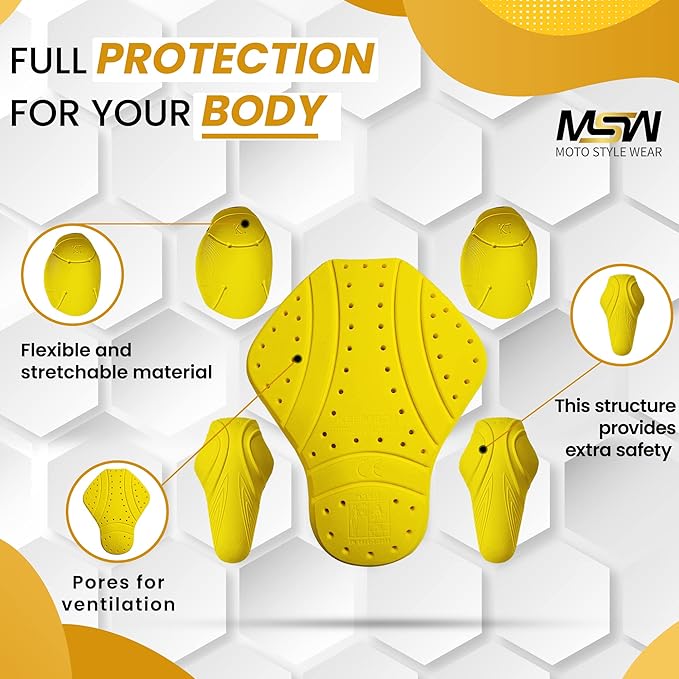 5 PC - CE Level 2 Certified Armor Pads - Back, Shoulder and Elbows Armor Protector Inserts for Motorcycle Jackets