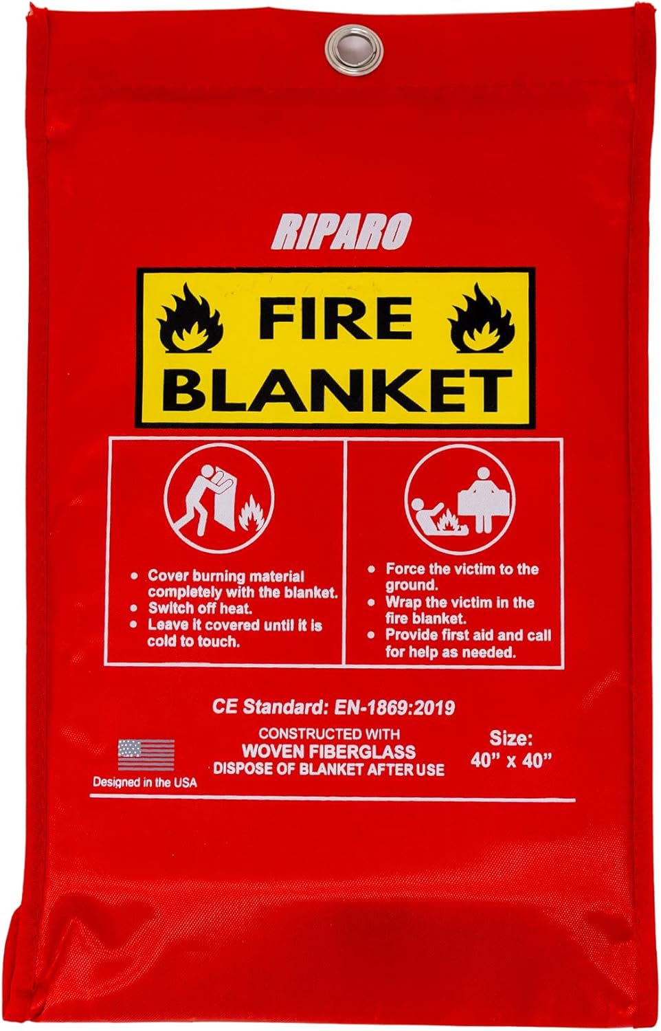 Fireproof Safety Blankets for Home and Kitchen - 2 Pack W/Hooks – 40" x 40" - Fire Retardant Blanket
