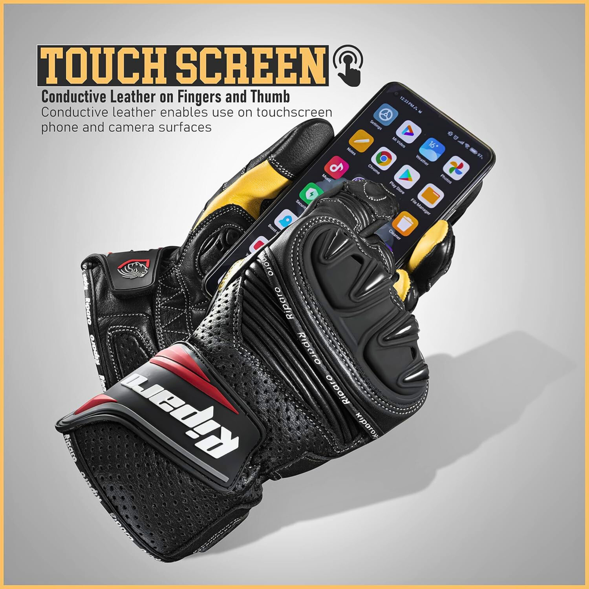 CE Level 2 KP Certified Motorcycle Gloves – Full-Grain Leather, Knuckle Protection & Touchscreen Compatible