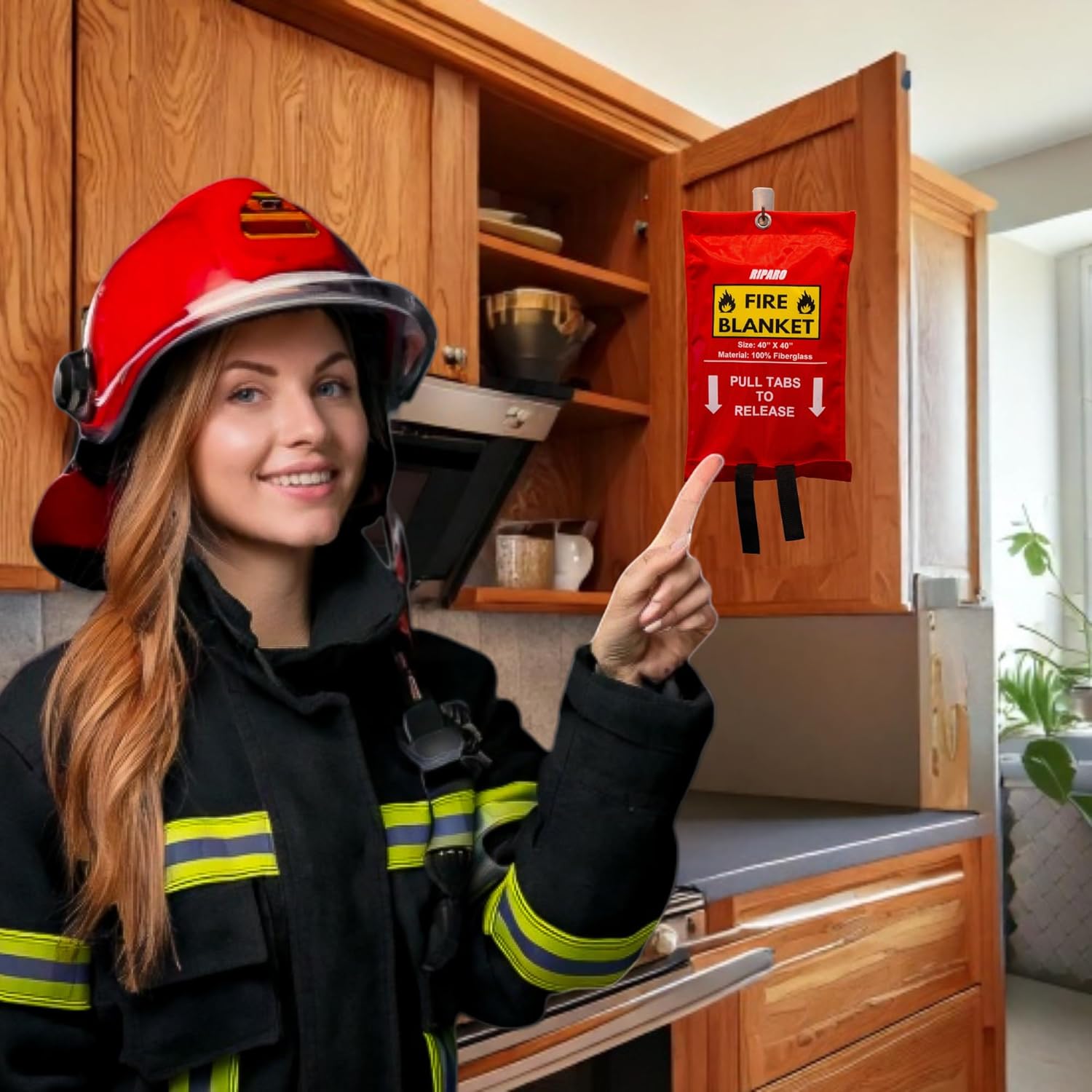 Fireproof Safety Blankets for Home and Kitchen - 2 Pack W/Hooks – 40" x 40" - Fire Retardant Blanket