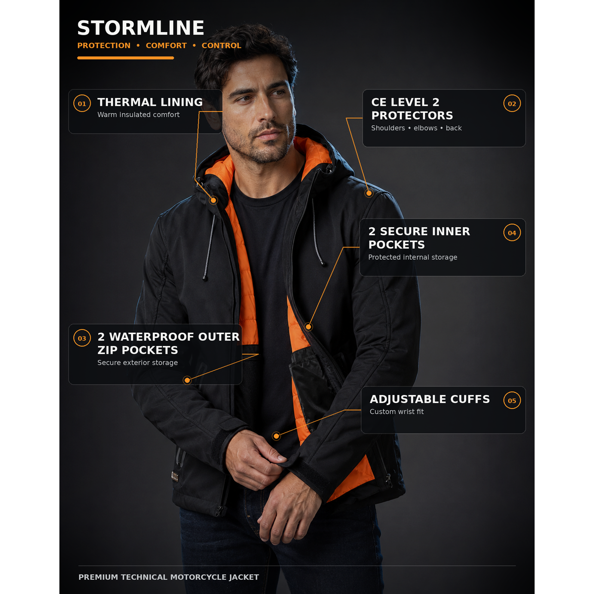 Stormline Men’s CE AA Waterproof Softshell Motorcycle Jacket – CE Level 2 Armor Included