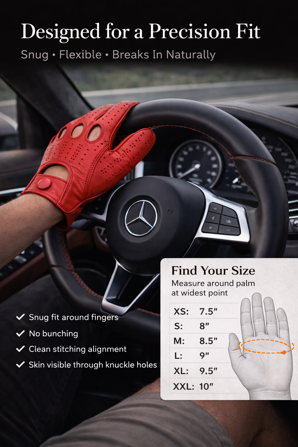 Riparo Men’s Perforated Leather Driving Gloves – Genuine Cowhide, Classic Full-Finger Motoring Style – Breathable Luxury Driving Gloves