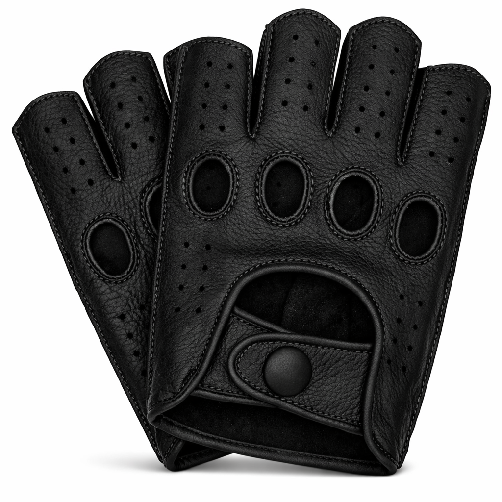 Riparo Men’s Fingerless Leather Driving Gloves – Reverse Stitched Cowhide Classic Motoring Gloves
