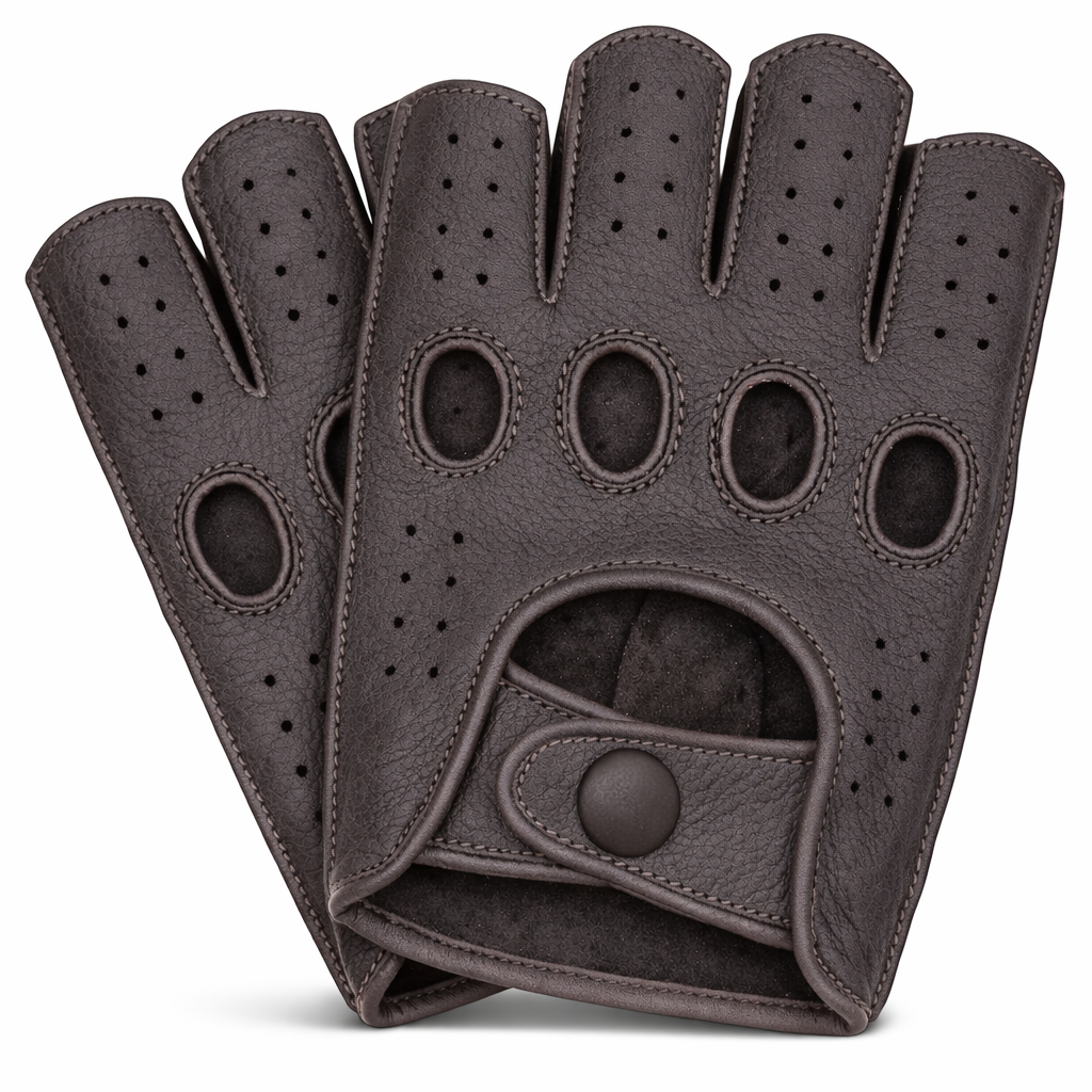 Riparo Men’s Fingerless Leather Driving Gloves – Reverse Stitched Cowhide Classic Motoring Gloves