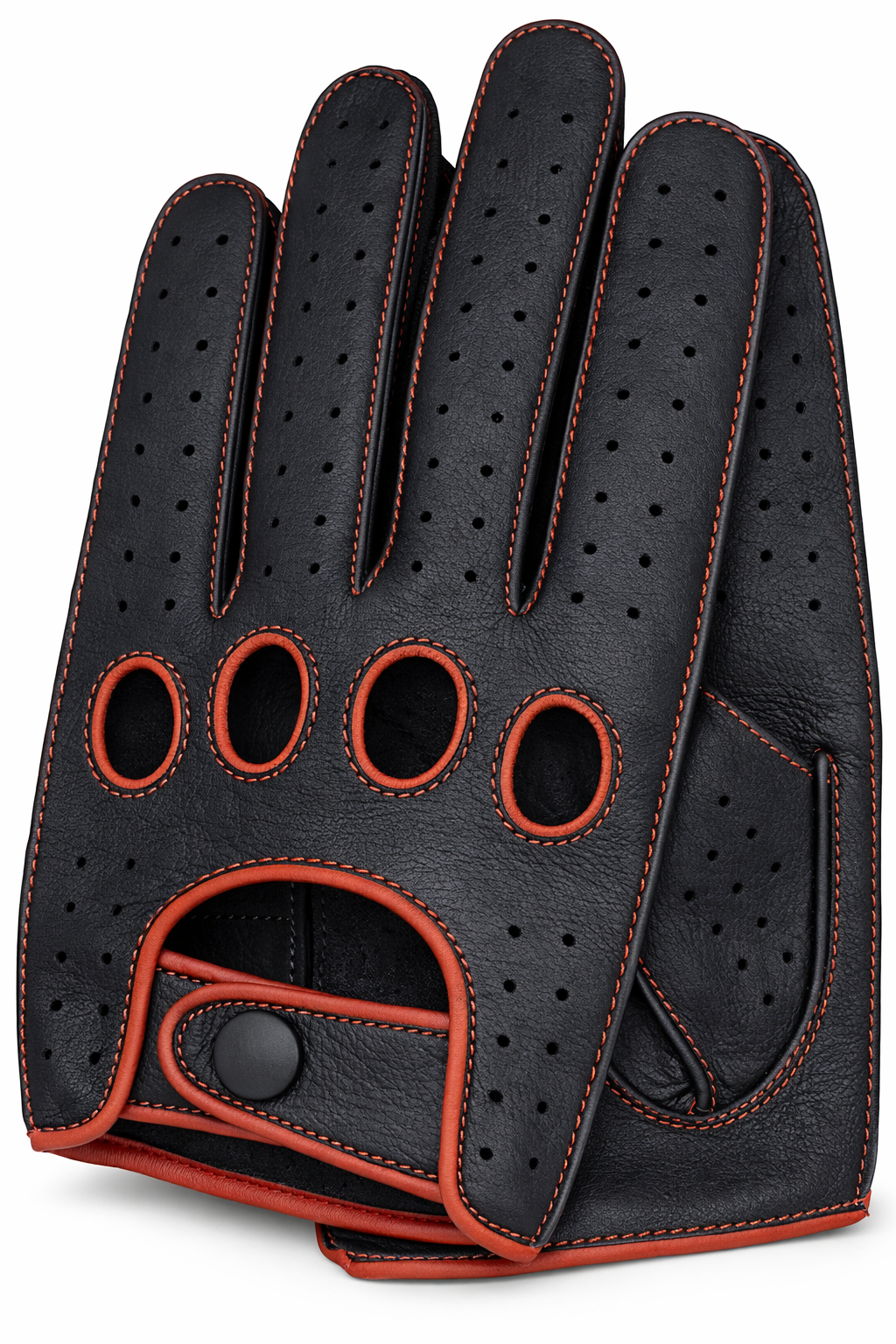 Riparo Reverse-Stitched Leather Driving Gloves – Perforated Cowhide, Touchscreen Compatible
