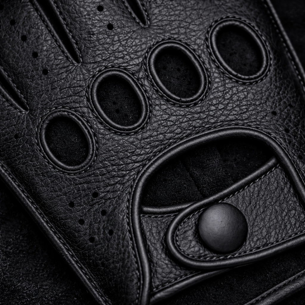 Riparo Men’s Fingerless Leather Driving Gloves – Reverse Stitched Cowhide Classic Motoring Gloves