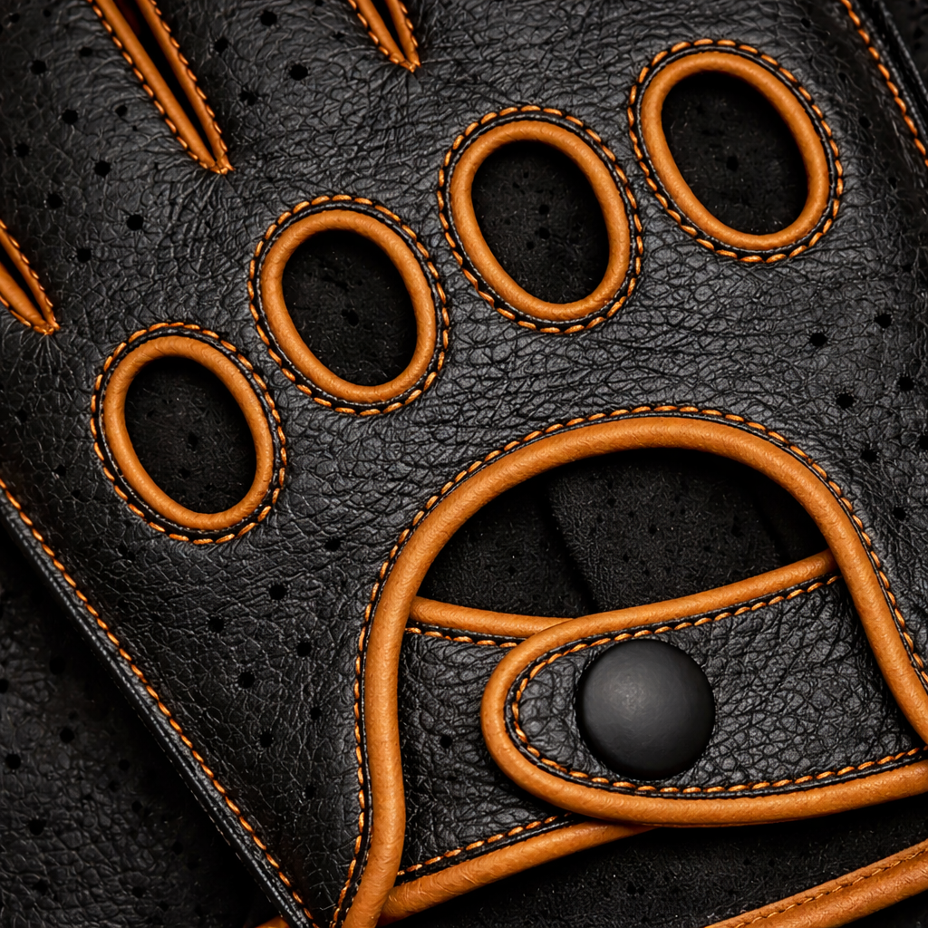 Riparo Men’s Fingerless Leather Driving Gloves – Reverse Stitched Cowhide Classic Motoring Gloves