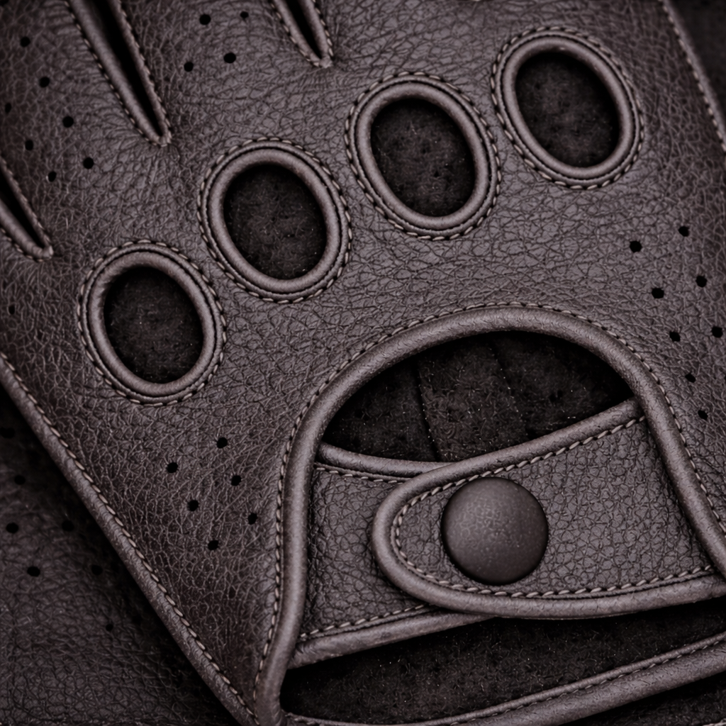 Riparo Men’s Fingerless Leather Driving Gloves – Reverse Stitched Cowhide Classic Motoring Gloves