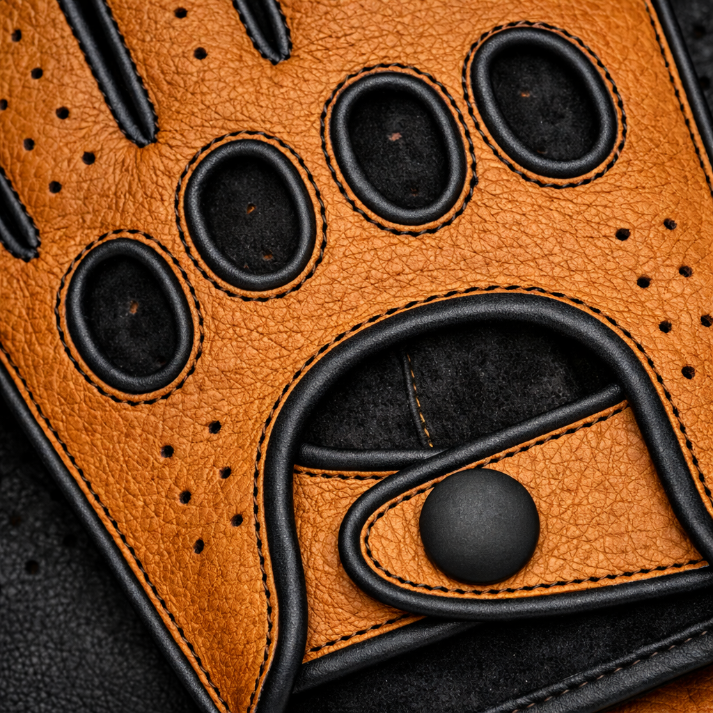 Riparo Men’s Fingerless Leather Driving Gloves – Reverse Stitched Cowhide Classic Motoring Gloves