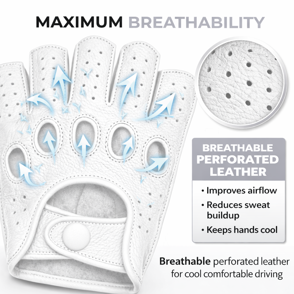 Riparo Men’s Fingerless Leather Driving Gloves – Reverse Stitched Cowhide Classic Motoring Gloves