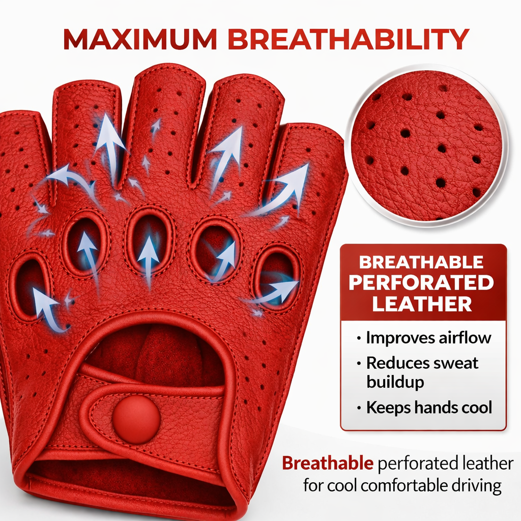 Riparo Men’s Fingerless Leather Driving Gloves – Reverse Stitched Cowhide Classic Motoring Gloves
