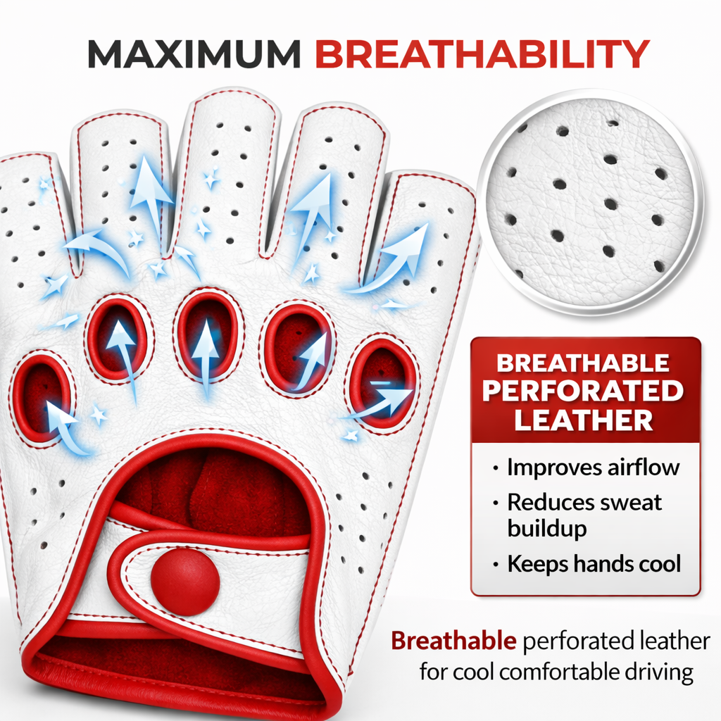 Riparo Men’s Fingerless Leather Driving Gloves – Reverse Stitched Cowhide Classic Motoring Gloves