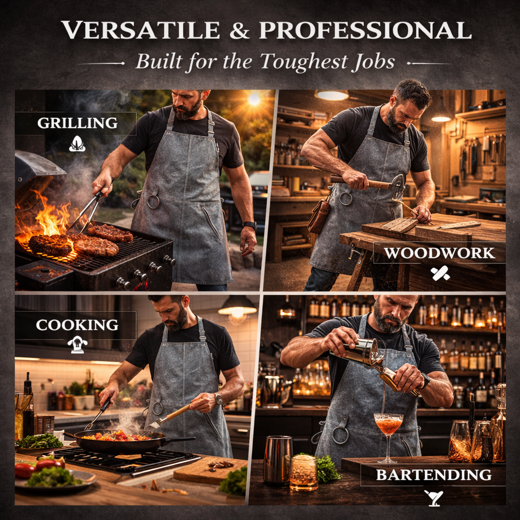 Full-Grain Leather Apron – Adjustable Cross-Back BBQ, Grilling & Woodworking Apron