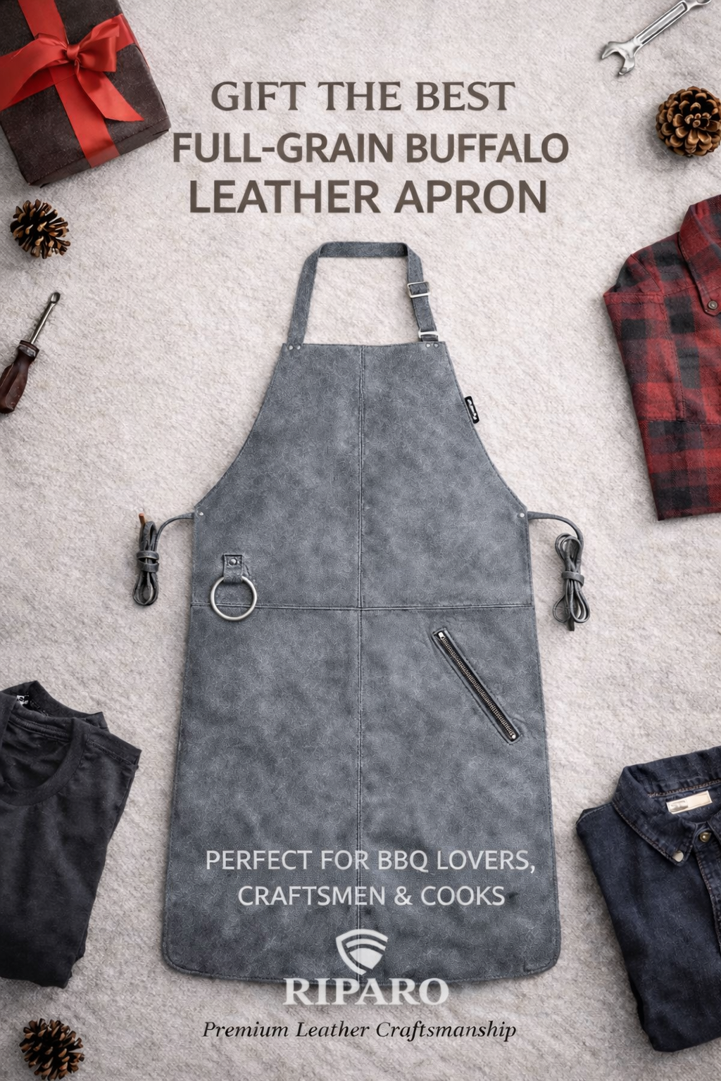 Full-Grain Leather Apron – Adjustable Cross-Back BBQ, Grilling & Woodworking Apron