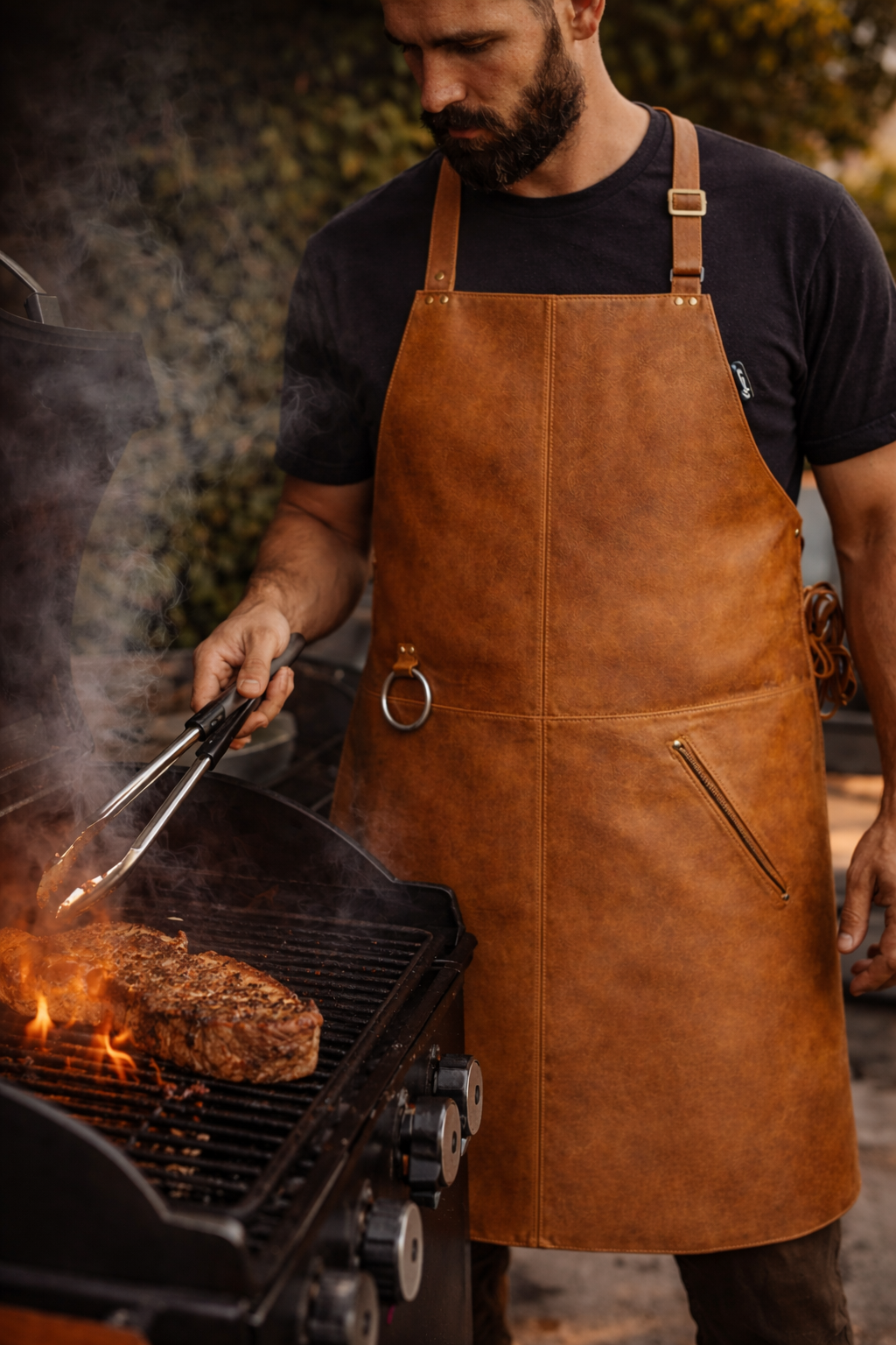 Full-Grain Leather Apron – Adjustable Cross-Back BBQ, Grilling & Woodworking Apron