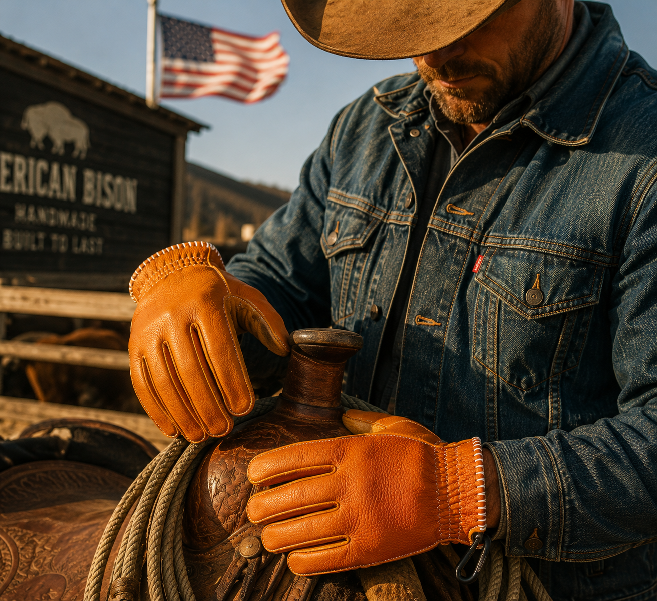 American Heritage Kevlar-Lined Bison Leather Work Gloves – ANSI A6 Cut Resistant Protection