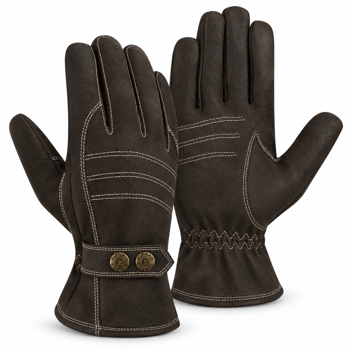 Men's Genuine Leather Fleece Lined Winter Gloves for Cold Weather - Brown