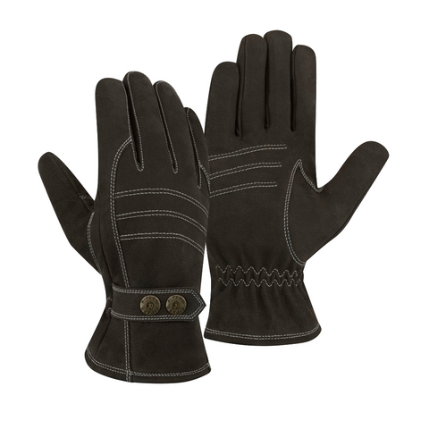 Men's Genuine Leather Fleece Lined Winter Gloves for Cold Weather - Dark Brown