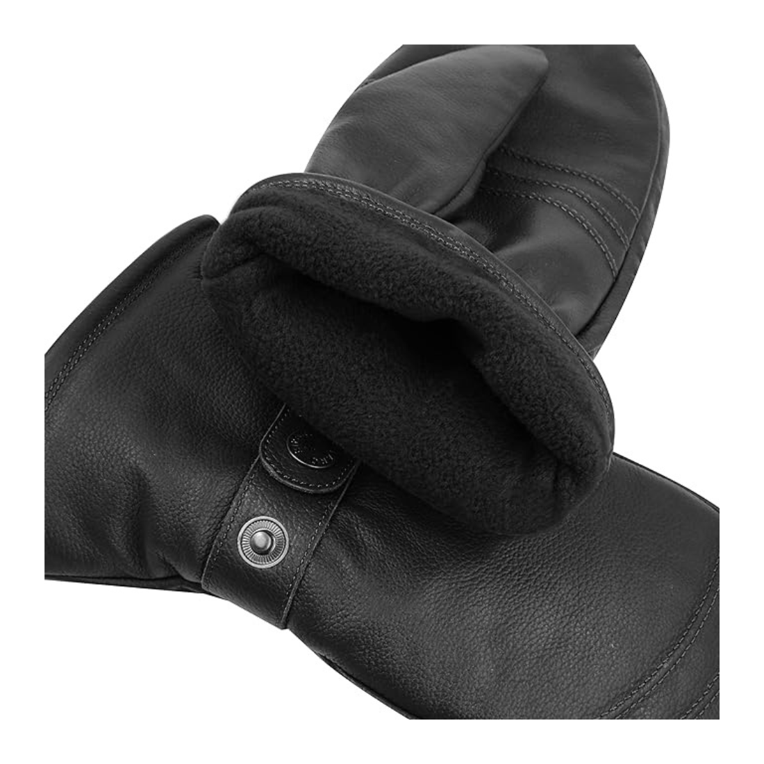 Men's Genuine Leather Fleece Lined Winter Mittens - Black