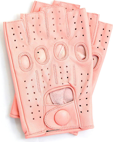 Women's Fingerless Leather Driving Gloves - Pink