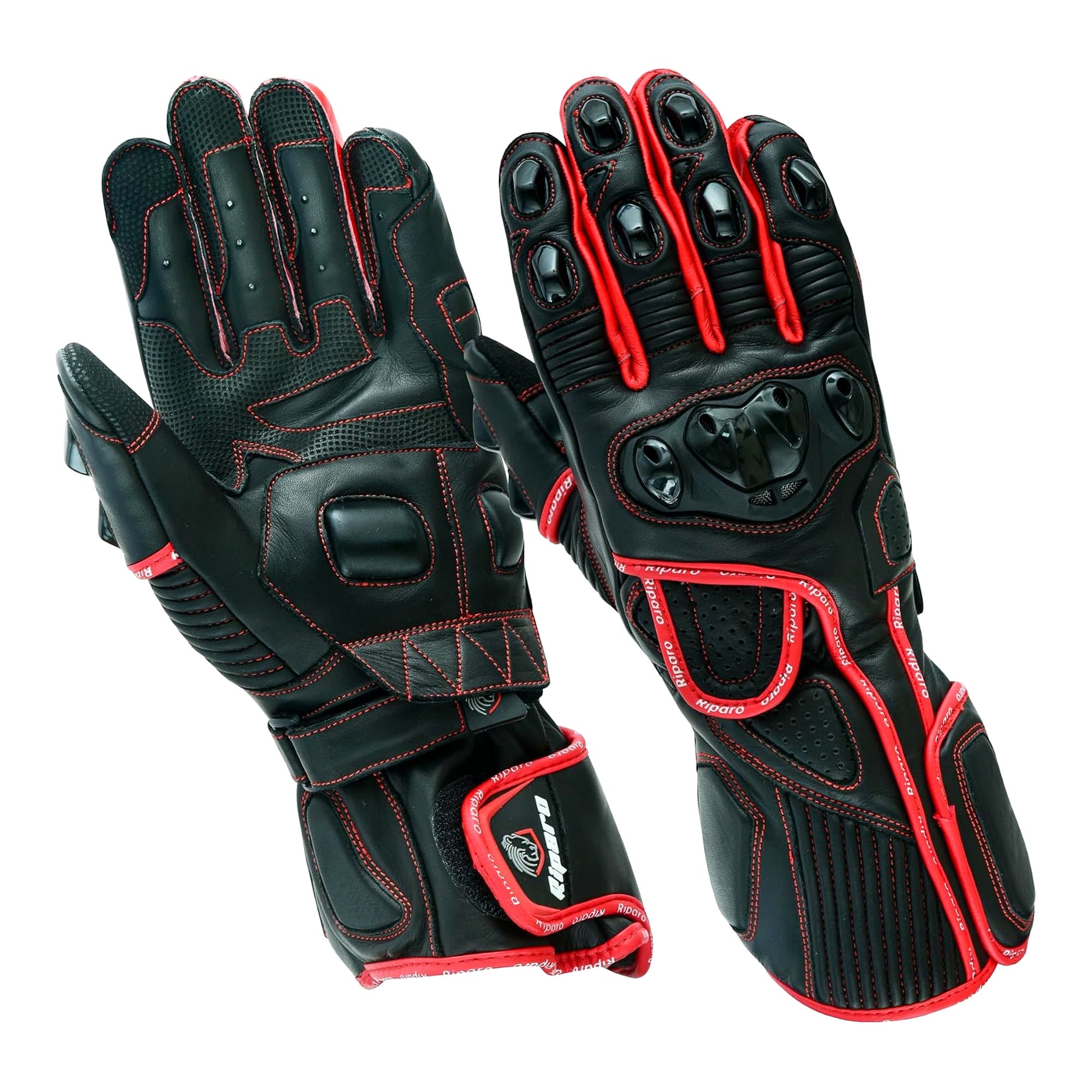 Riparo CE Certified Full Gauntlet Motorcycle Gloves – Kangaroo Leather Palm for Superior Abrasion Resistance, Knuckle & Palm Protection, Touchscreen Compatible