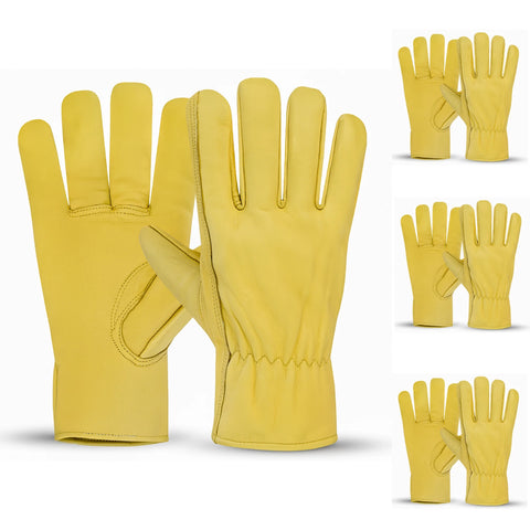 Men's Leather Construction Safety Work Gloves with Fleece Lining (3-Pack)