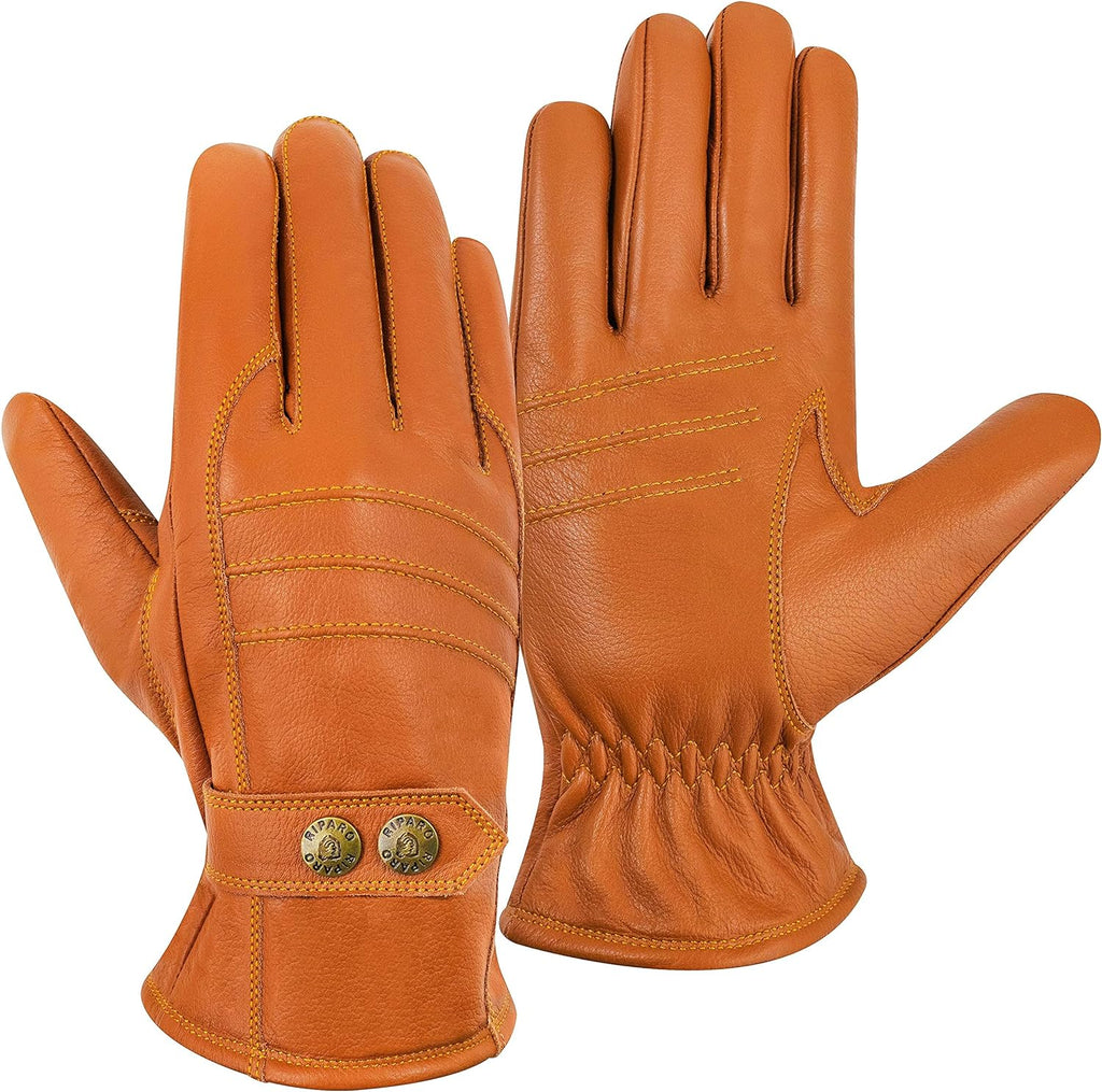 Men's Genuine Leather Fleece Lined Winter Gloves for Cold Weather - Brown Large / Brown