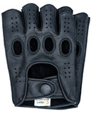 Men's Reverse Stitched Fingerless Leather Driving Gloves - Black