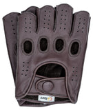 Men's Reverse Stitched Fingerless Leather Driving Gloves - Brown
