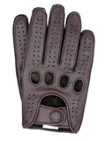 Men's Reverse Stitched Leather Full-Finger Driving Gloves - Brown