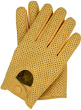 Men's Leather Mesh Perforated Driving Gloves - Camel