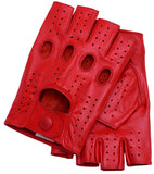 Men's Fingerless Driving Leather Gloves - Red
