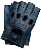 Men's Fingerless Driving Leather Gloves - Black/Red Thread