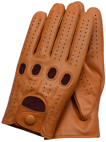 Riparo Men's Leather Full-Finger Driving Gloves - Cognac