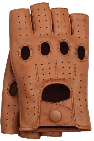 Men's Fingerless Driving Leather Gloves - Cognac